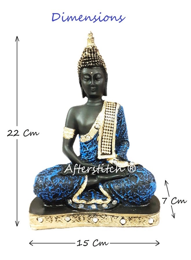 AFTERSTITCH Gautam Buddha Statue for Home Decor Big Size Idols Living Room Door Entrance Decoration Items Decorative Showpiece Figurine, Resin, Black, Blue, 22x15x7 cm - Image 4